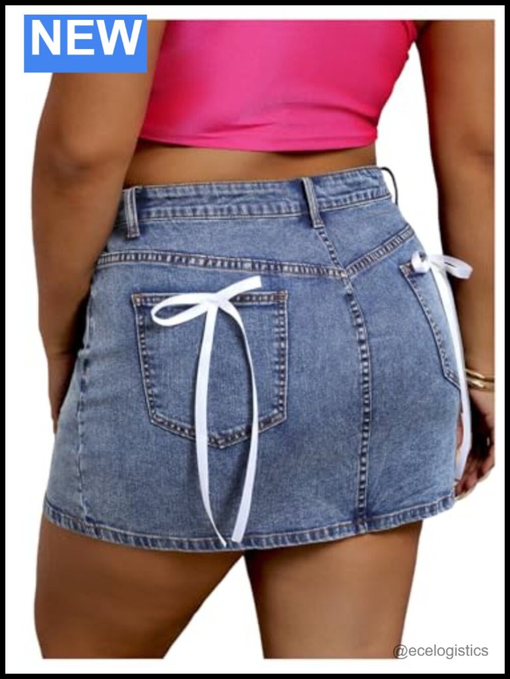 Plus Size Bowknot High Waist Stretchy Bodycon Mini Denim Skirt
